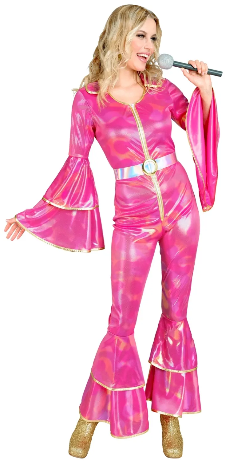 Karneval Damen Kost&uuml;m 70er Disco Jumpsuit pink