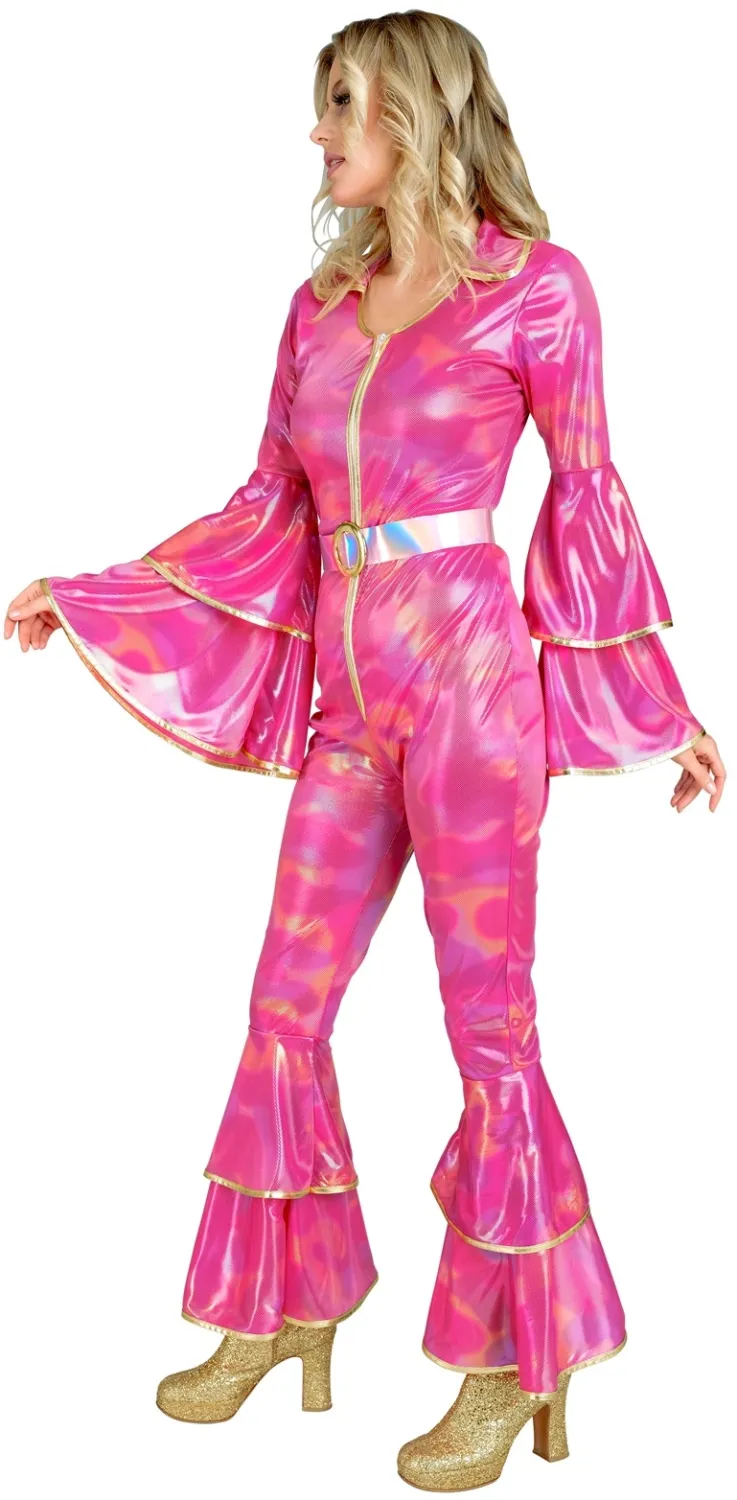 Karneval Damen Kost&uuml;m 70er Disco Jumpsuit pink