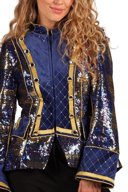 Thetru Karneval Damen Kostüm Jacke Pailletten Karo blau