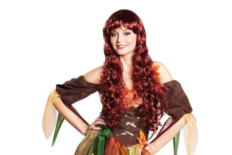 Karneval Damen Perücke lang Lockenpracht weinrot