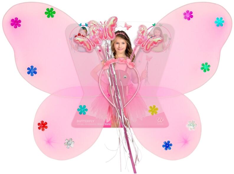 Widmann Karneval Flügel und Haarreif Schmetterling rosa