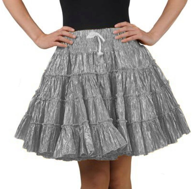 Thetru Karneval Damen Petticoat Volant Rock Metallic Silber