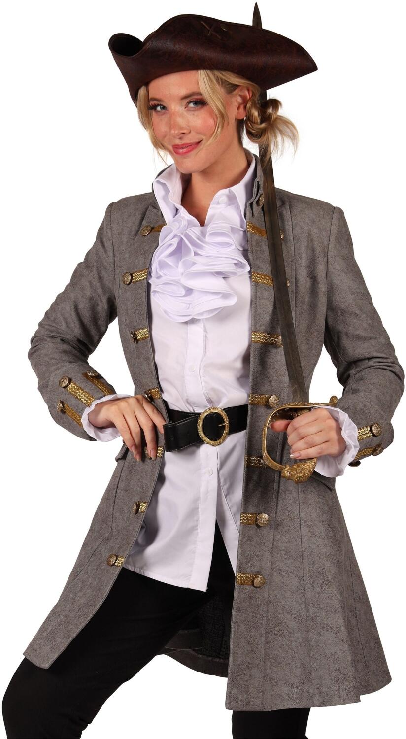 Thetru Karneval Damen Kostüm Jacke Mantel Piratin Anne grau