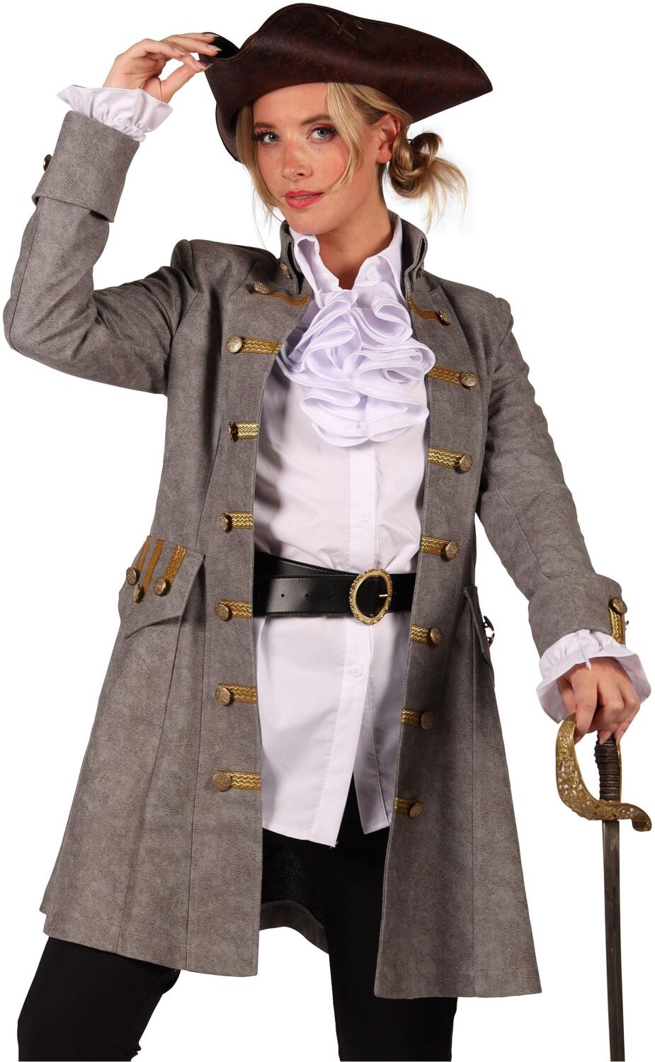 Thetru Karneval Damen Kostüm Jacke Mantel Piratin Anne grau