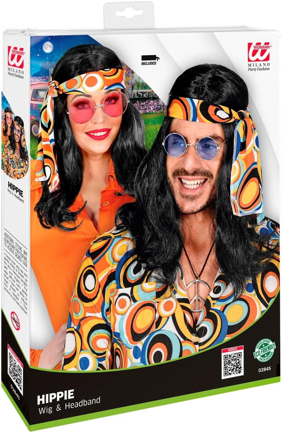 Karneval Per&uuml;cke 70er Hippie Disco Fever schwarz